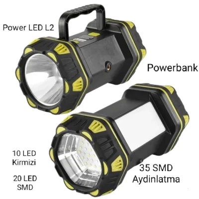 BUĞZ F-262 Yeni Güçlü Çift Taraflı Taşınabilir Spot Ve Işıldak Usb Powerbank Şarjlı Fener