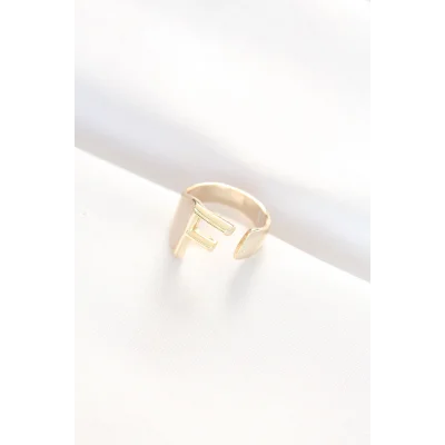 BUĞZ F Harfli Altın Renk Ayarlanabilir Yüzük - Lisinya