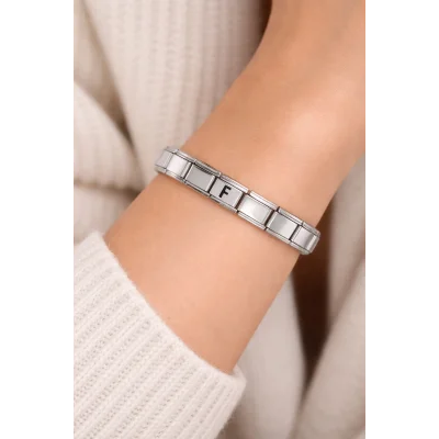BUĞZ F Harfli Çelik Bileklik – Kişiye Özel Baş Harf Bileklik – Paslanmaz Çelik Şık ve Zarif Kadın Bileklik