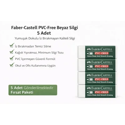 BUĞZ Faber-Castell  No24 PVC Free Beyaz Silgi 5 Adet İz Bırakmayan Yumuşak Dokulu Okul Ofis Silgisi