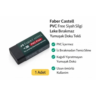 BUĞZ Faber Castell NO.30 PVC Free Siyah Silgi 1 Adet Leke Bırakmaz Yumuşak Doku