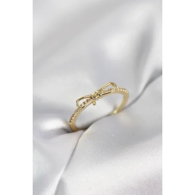 BUĞZ Fiyonk Model Zirkon Taşlı Gold Renk Kadın Yüzük