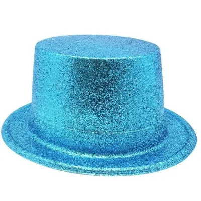 BUĞZ Floresan Mavi Renk Simli Uzun Fötr Melon Şapka 12 Cm