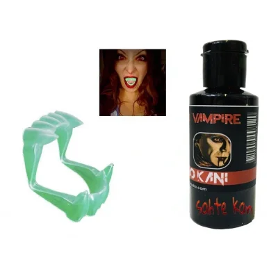 BUĞZ Fosforlu Çift Damak Takma Vampir Dişi ve 50 gr Tiyatro Kanı Set
