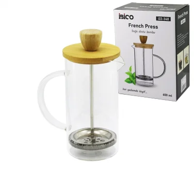 BUĞZ French Press Bambu Kapak 600ml Cam Bitki Süzgeçi Bx40