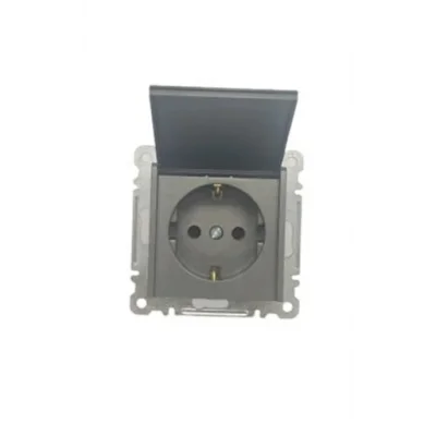  Füme Kapaklı Topraklı Priz Çerçevesiz - Priz ve Anahtar İçin Uyumlu Çerçeve