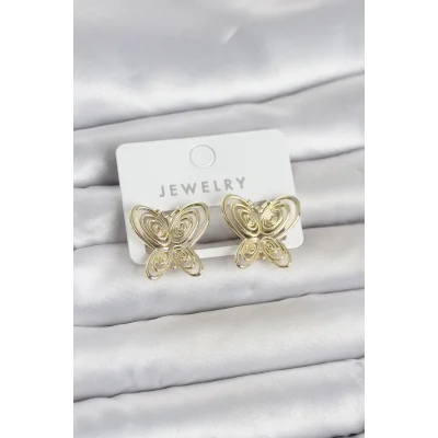 BUĞZ Füsun Küpesi Model Gold Renk Kelebek Model Pirinç Kadın Küpe