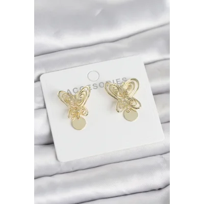 BUĞZ Füsun Küpesi Model Gold Renk Kelebek Model Pirinç Kadın Küpe
