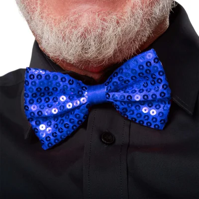 BUĞZ Gece Işıltısı Mavi Payetli Pullu Papyon 7x2 Cm