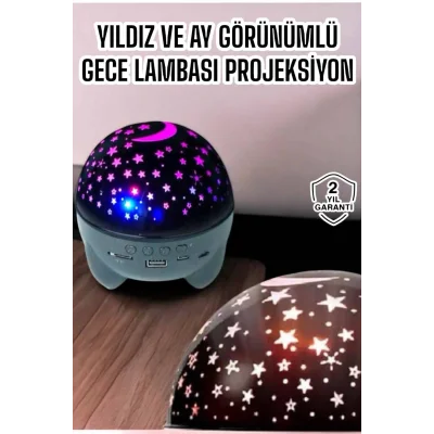 BUĞZ Gece Lambası Projeksiyon Görünümlü Şarjlı Yıldızlı Yuvarlak