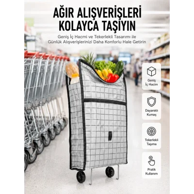BUĞZ Geniş Hacimli Tekerlekli Pazar Çantası Dayanıklı ve Ergonomik