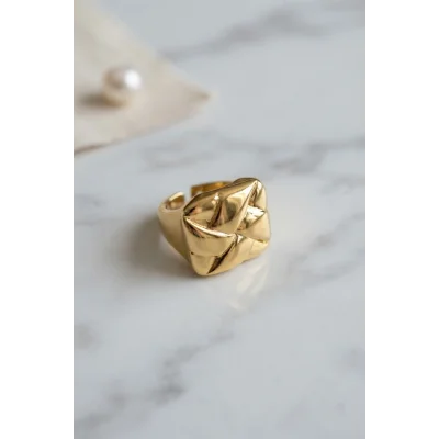 BUĞZ Geometrik Origami Tasarımlı Ayarlanabilir Gold Renk Yüzük