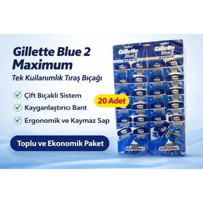 BUĞZ Jilet Blue 2 Maximum Tek Kullanımlık Tıraş Bıçağı 20 Adet Ekonomik Paket
