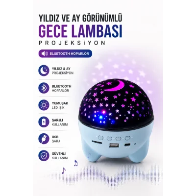 BUĞZ Gökyüzü Temalı Bluetooth Ve Hoparlörlü Şarjlı Çocuk Gece Lambası