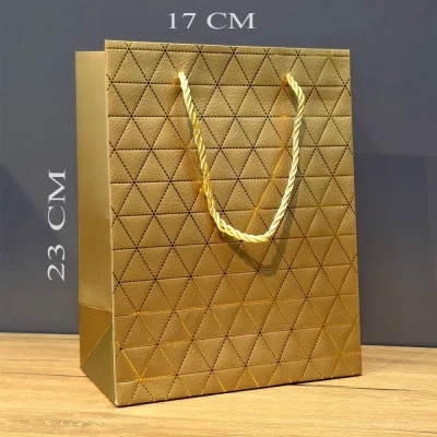 BUĞZ Gold Geometrik Desenli Orta Boy Karton Hediye Çantası
