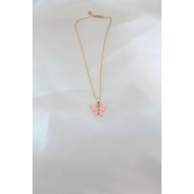 BUĞZ Gold Kaplama Pembe Sedefli Kelebek Kolye - BUĞZ
