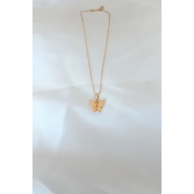 BUĞZ Gold Kaplama Sarı Renk Sedefli Kelebek Kolye - BUĞZ