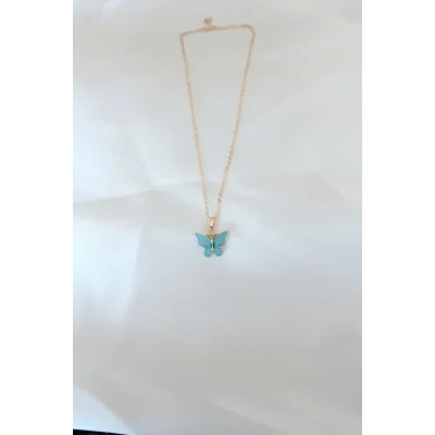 BUĞZ Gold Kaplama Turkuaz Renk Sedefli Kelebek Kolye - Lisinya