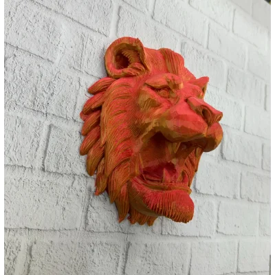 BUĞZ Gold Kırmızı Aslan Duvar Dekoru Asılabilir Hediyelik 3D Heykel 20x21 cm - Lisinya