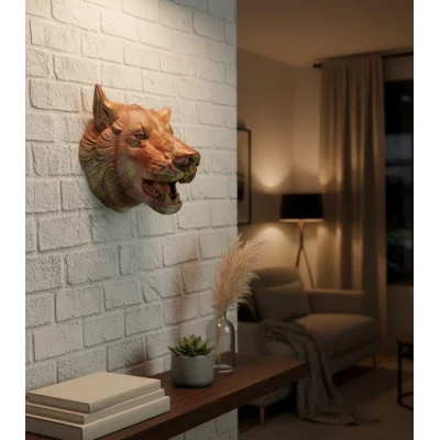 BUĞZ Gold Kurt Duvar Aksesuarı Asılabilir 3D Dekoratif Heykel 25x19 cm