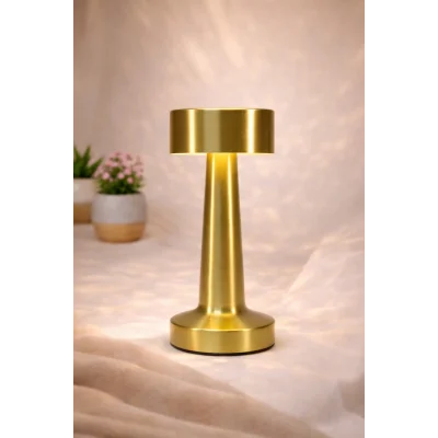BUĞZ Gold Metal Dokunmatik Şarjlı Masa Lambası 3 Işık Parlaklık Ayarlı Gece Abajuru LED