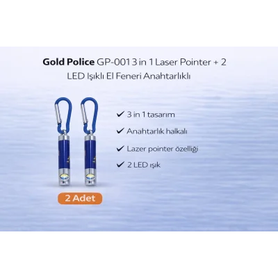 BUĞZ Gold Police GP-001 3 in 1 Laser Pointer + 2 LED Işıklı El Feneri Anahtarlıklı 2 Adet