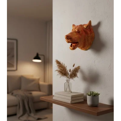 BUĞZ Gold Renk 3D Kurt Başı Duvar Dekoru