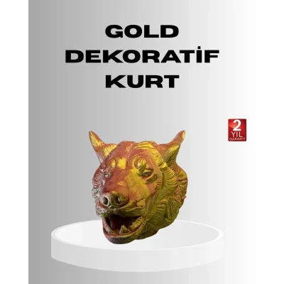 BUĞZ Gold Renk 3D Kurt Başı Duvar Dekoru