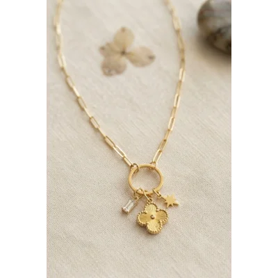 BUĞZ Gold Renk Ataç Zincir Yonca Model Kadın Kolye