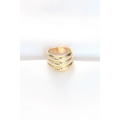 BUĞZ Gold Renk Ayarlanabilir Çizgili Bombe Yüzük - Lisinya