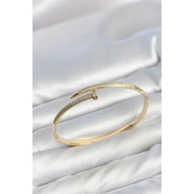 BUĞZ Gold Renk Çivi Model Zirkon Taşlı Kadın Kelepçe Bileklik