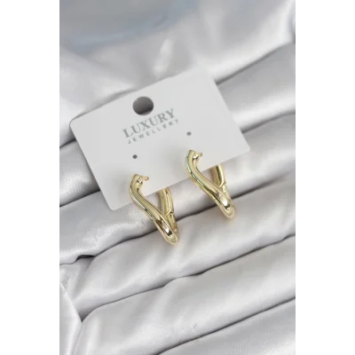 BUĞZ Gold Renk Eğik Halka Model Pirinç Kadın Küpe