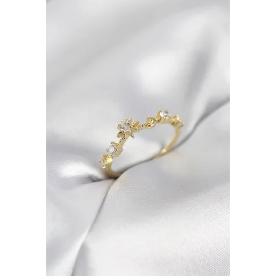 BUĞZ Gold Renk Gece Temalı Zirkon Taşlı Kadın Yüzük