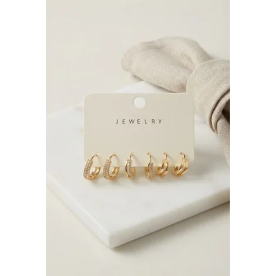 BUĞZ Gold Renk Halka Model 6lı Küpe Seti