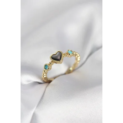 BUĞZ Gold Renk Hematit Taşlı Kadın Yüzük