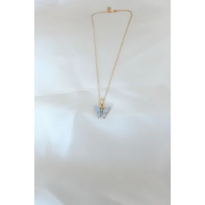 BUĞZ Gold Renk Kaplama Buz Mavisi Renk Sedefli Kelebek Kolye - Lisinya