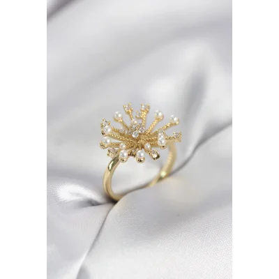 BUĞZ Gold Renk Karahindiba Model Zirkon Taşlı Kadın Yüzük