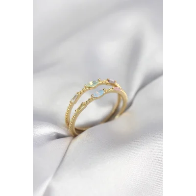 BUĞZ Gold Renk Karışık Renk Zirkon Taşlı Kadın Yüzük