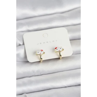 BUĞZ Gold Renk Kedi Model Mineli Çocuk Küpe