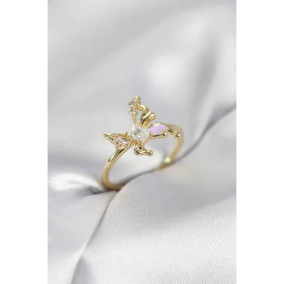 BUĞZ Gold Renk Kelebek Model Zirkon Taşlı Kadın Yüzük