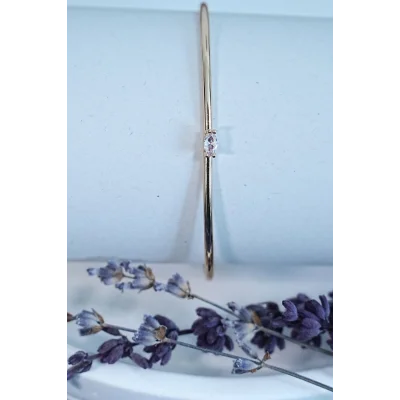 BUĞZ Gold Renk Kelepçe Model Zirkon Taşlı Çelik Bileklik Kaliteli