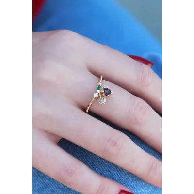 BUĞZ Gold Renk Kiraz Model Zirkon Taşlı Kadın Yüzük