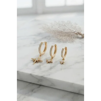 BUĞZ Gold Renk Kutup Yıldız Model 3 lü Küpe Seti
