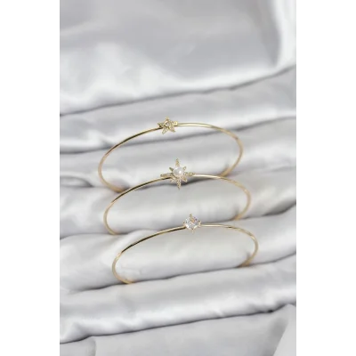 BUĞZ Gold Renk Kutup Yıldızı Model Zirkon Taşlı 3lü Kadın Bileklik Kombini
