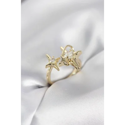 BUĞZ Gold Renk Kutup Yıldızı Model Zirkon Taşlı Kadın Yüzük