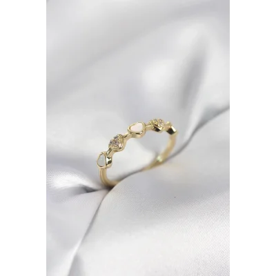 BUĞZ Gold Renk Minimal Kalp Model Zirkon Taşlı Pirinç Kadın Yüzük