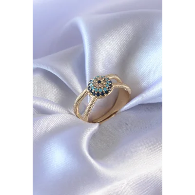BUĞZ Gold Renk Nazar Boncuk Model Kadın Yüzük