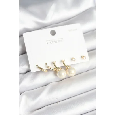 BUĞZ Gold Renk Pirinç 925 Ayar Gümüş Çivili Kadın Küpe Seti