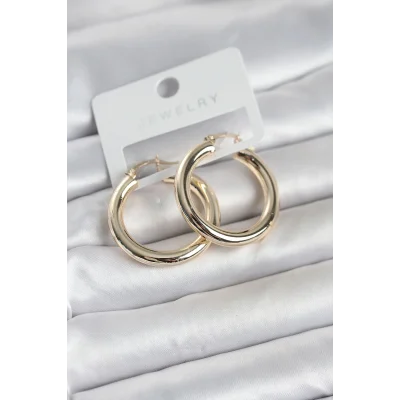 BUĞZ Gold Renk Pirinç Halka 30 mm Kadın Küpe