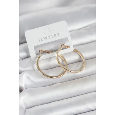 BUĞZ Gold Renk Pirinç Köşeli Kenar Halka 32 mm Kadın Küpe